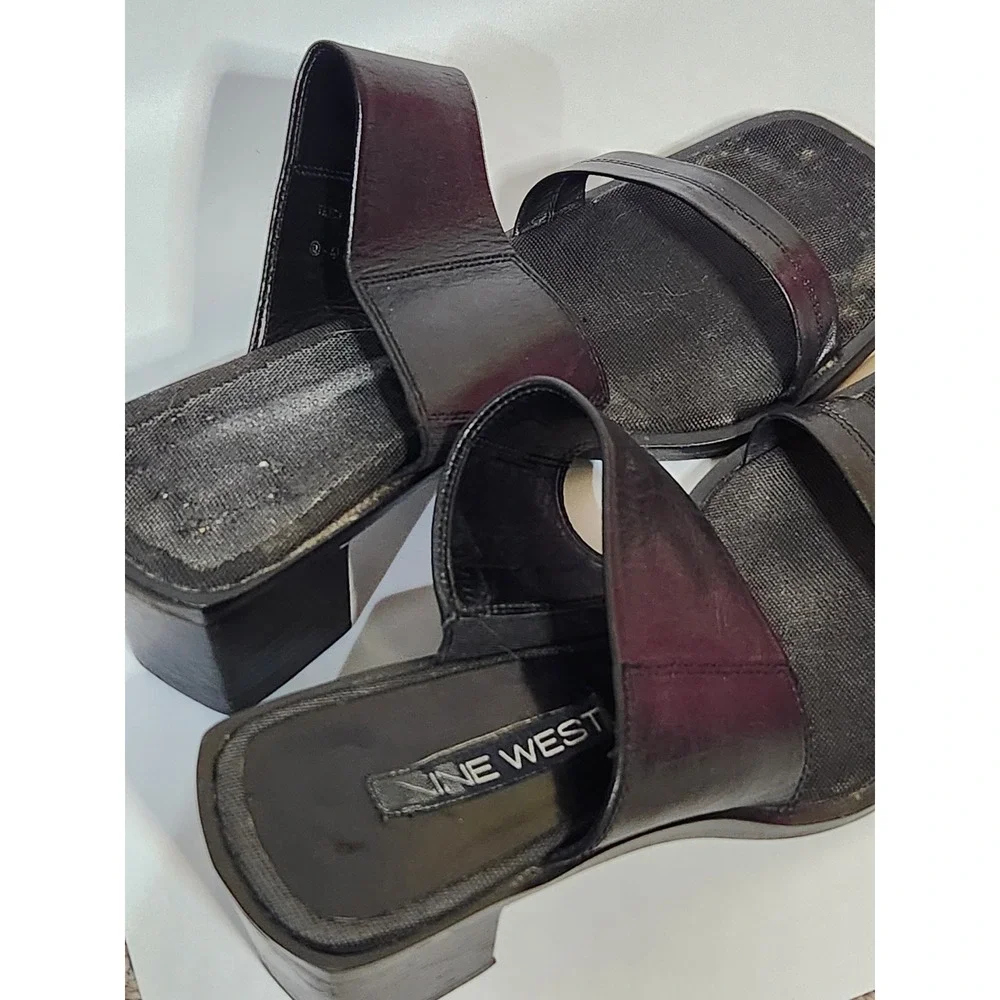 Y2K black leather platform block heels womens Nine‎ West size 8